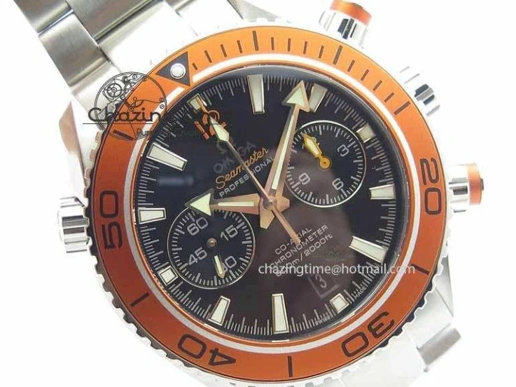 0423 Sophisticated Planet Ocean Master Chronometer Chrono SS OM 1:1 Best Edition Orange On SS Bracelet A 8156